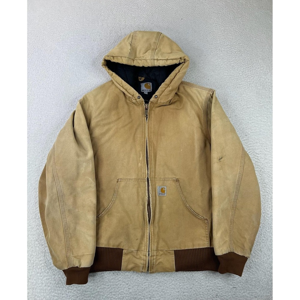 Vintage Carhartt Jacket Mens Small Brown Hooded Canvas Insulated Workwear USA